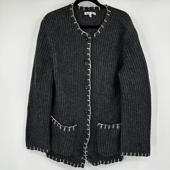 Alex Mill Sweaters - Alex Mill Charcoal Knit Button-Front Cardigan with Cream Whipstitch